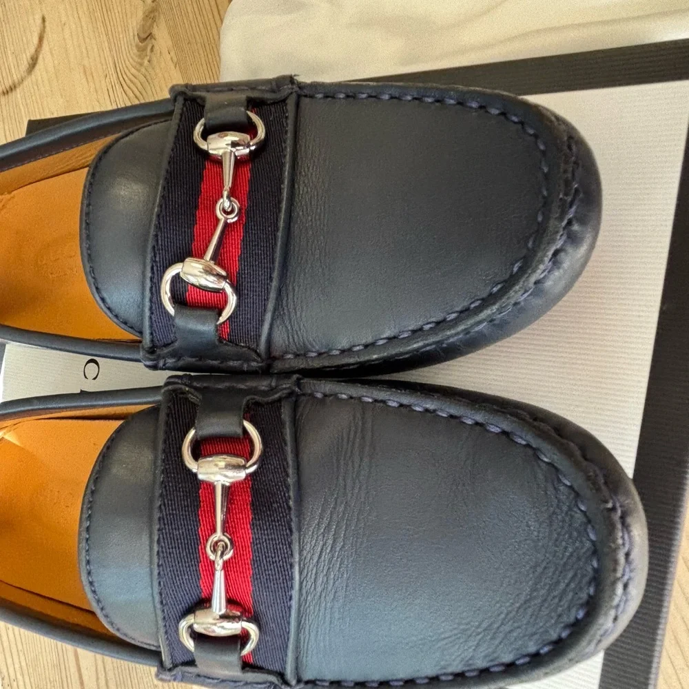 Gucci boy's Dark Blue Loafers with Red Accent
